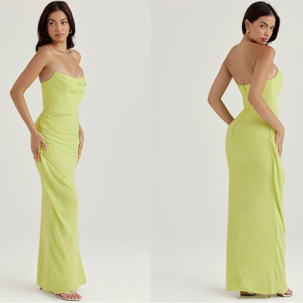 House of CB Adrienne Lime Green Strapless Dress NWOT - Picture 4 of 12